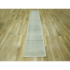2'7"x12'1" Misty Gray Distressed Grass Design Hand Knotted Pure Wool Runner Rug