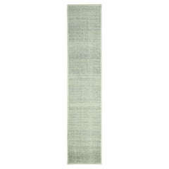 2
7"x12
1" Misty Gray Distressed Grass Design Hand Knotted Pure Wool Runner Rug