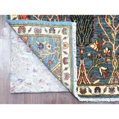 2'7"x12'10" Blue Ethnic Tribal Cypress Tree Design Hand Knotted Wool Runner Rug