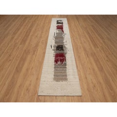 2'7"x12'10" Ivory Modern Gabbeh Avant Garde Design Hand Knotted Wool Runner Rug