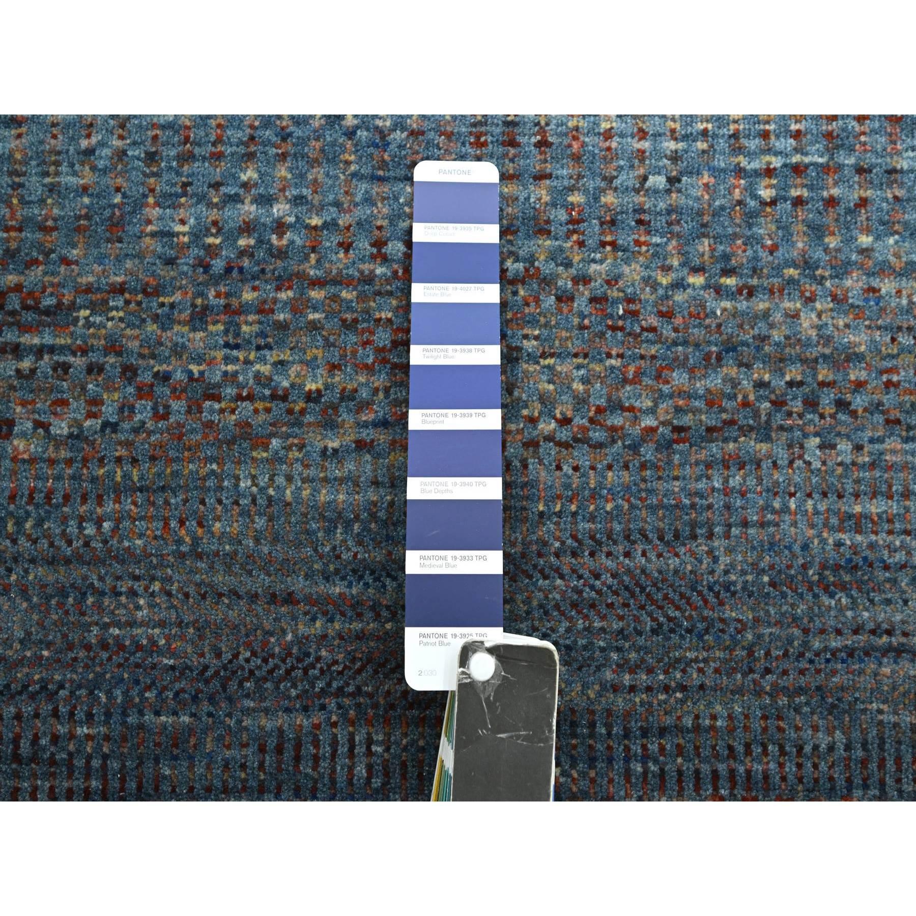 Indiano Tappeto Runner in lana e seta annodato a mano con disegno erba moderna blu denim 2'7 