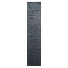 2'7"x12'2" Denim Blue Modern Grass Design Hand Knotted Wool and Silk Runner Rug