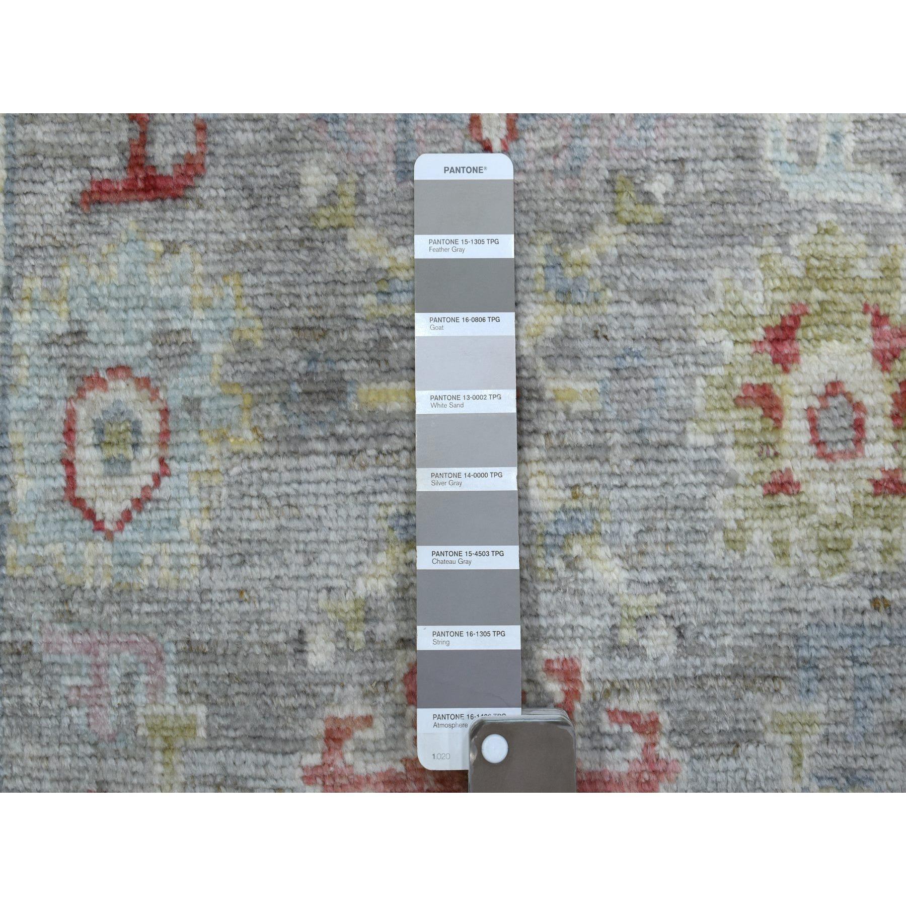 Médiéval Tapis de course oriental noué à la main en angora grise Ushak 2'7