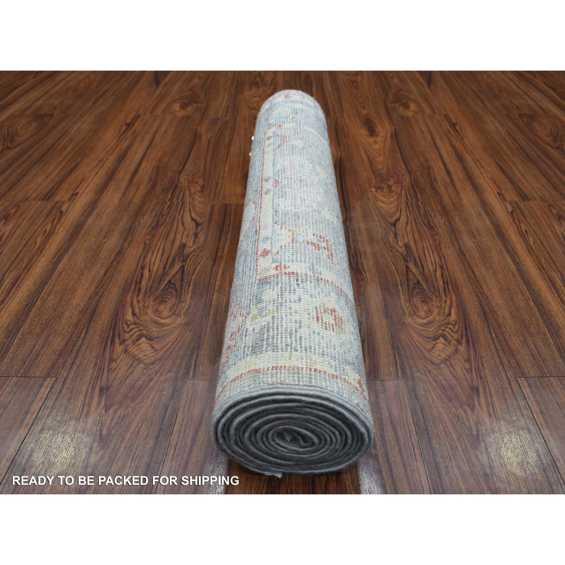 Afghan Tapis de course oriental noué à la main en angora grise Ushak 2'7