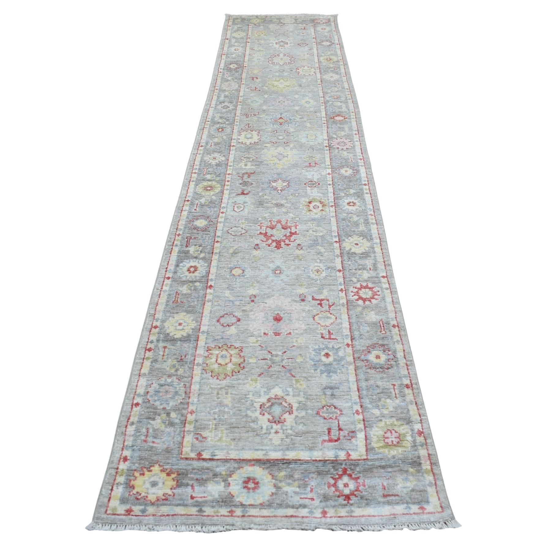 2'7"x12'2" Gray Angora Ushak Pure Wool Hand Knotted Oriental Runner Rug
