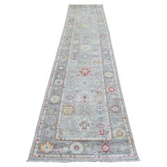 Alfombra Oriental Anudada a Mano de Angora Ushak Gris 2'7 "x12'2" de pura lana