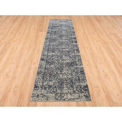 2'7"x12'2" Hand Loomed Gray Fine Jacquard Wool and Plant Based Silk Runner Rug