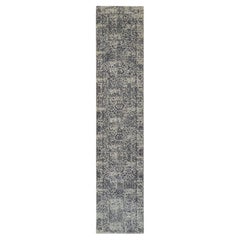 2
7 "x12
2" Handgewebter grauer Läufer aus feiner Jacquard-Wolle und pflanzlicher Seide