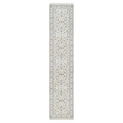 2
7 "x12
2" Bianco, 250 KPSI, Lana e Seta, Design/One, Tappeto Runner Annodato a Mano