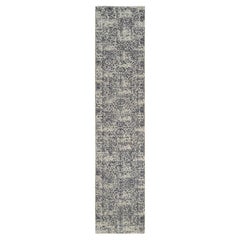 2'7"x12'2" Wool & Silk Hand Loomed Light Gray Fine Jacquard Oriental Runner Rug