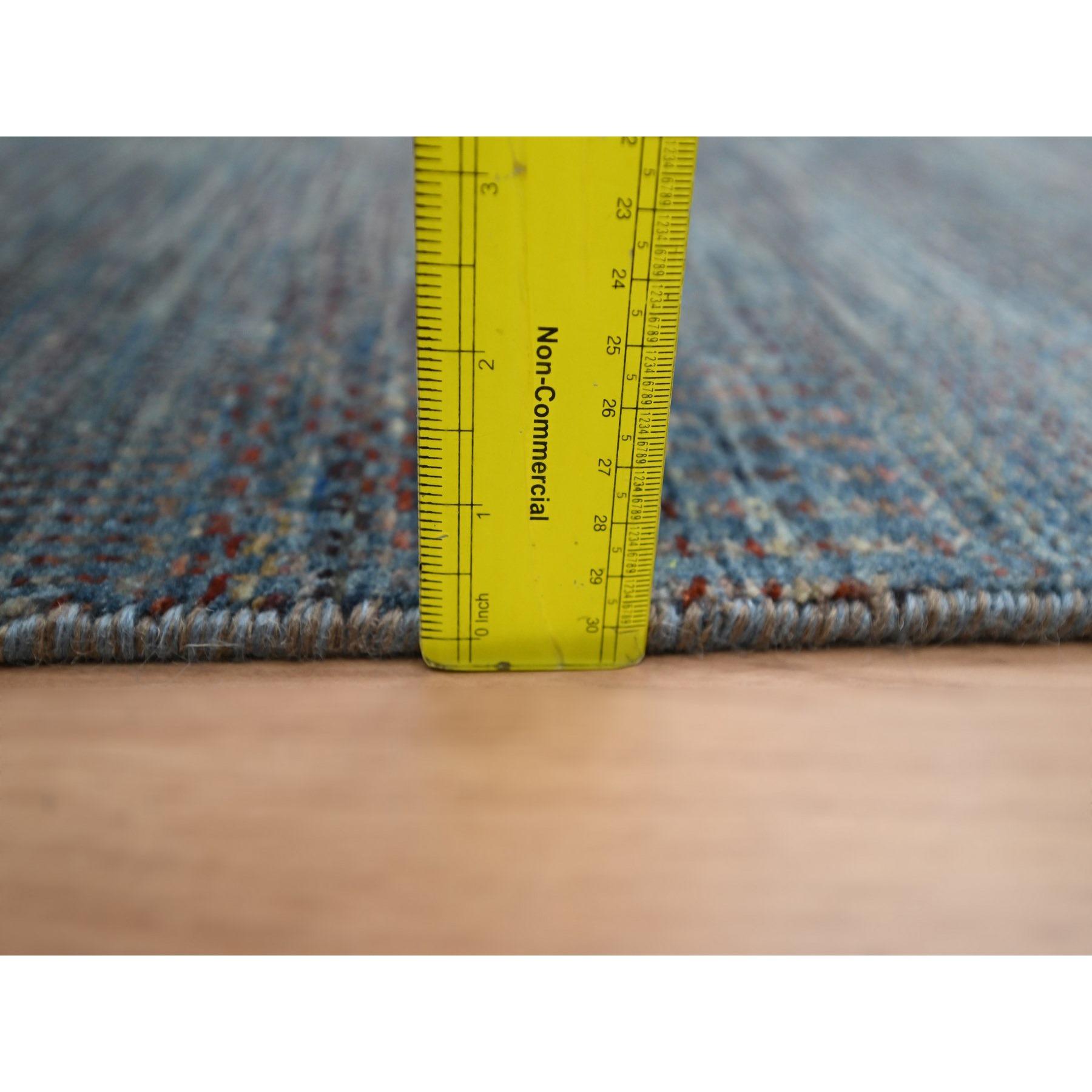 Tappeto Runner in lana e seta annodato a mano con design moderno blu denim x12'3