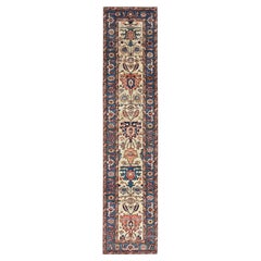 2'7"x12'3" Lily Green Ghazni laine nouée à la main Heriz Design Oriental Runner Rug