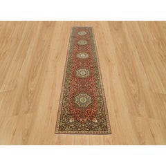 2'7"x12'4" Upsdell Red Hand Knotted Wool Antiqued Haji Design Runner Rug
