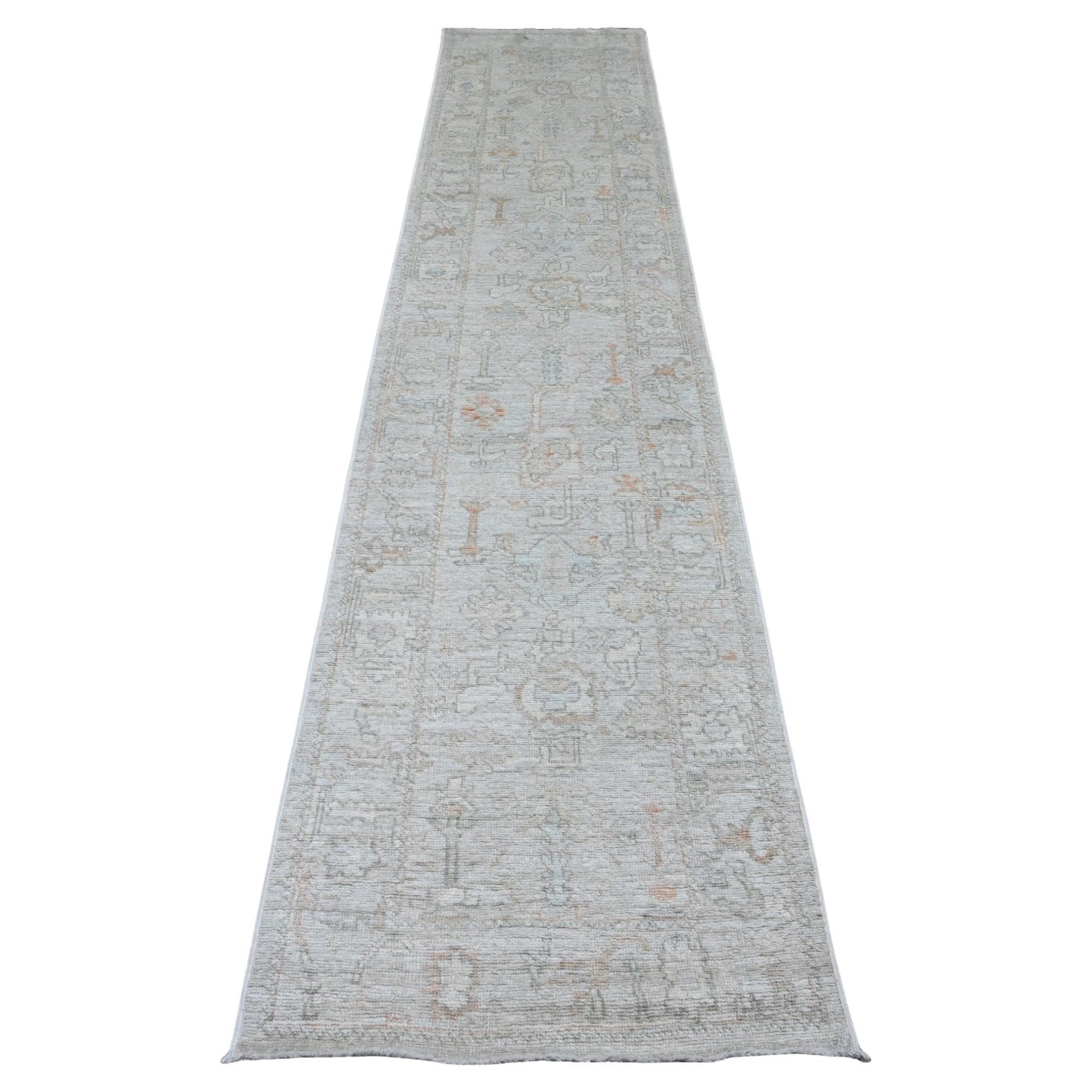 2
7"x12
6" Gray Hand Knotted Afghan Angora Oushak Pure Wool Runner Oriental Rug