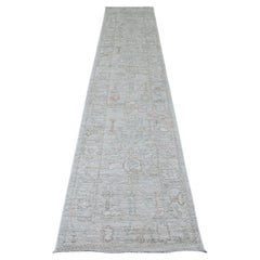2
7"x12
6" Gray Hand Knotted Afghan Angora Oushak Pure Wool Runner Oriental Rug