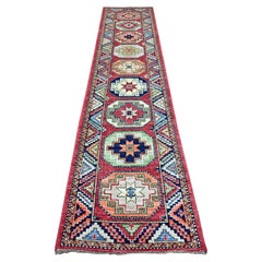 2'7 "x12'6" Rot Afghan Ersari Elefantenfüße Design Hand geknüpft Wolle Läufer Teppich