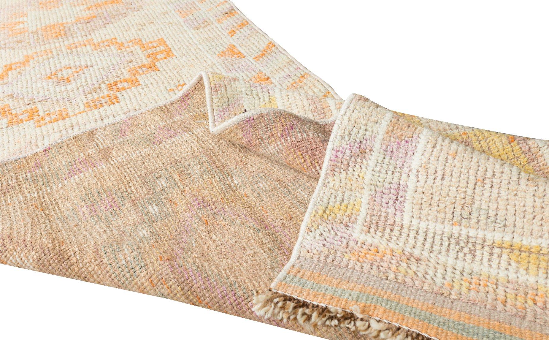 Oushak 2.7x12.7 Ft Mid-Century Handmade Anatolian Wool Runner Rug Narrow Hallway Carpet For Sale