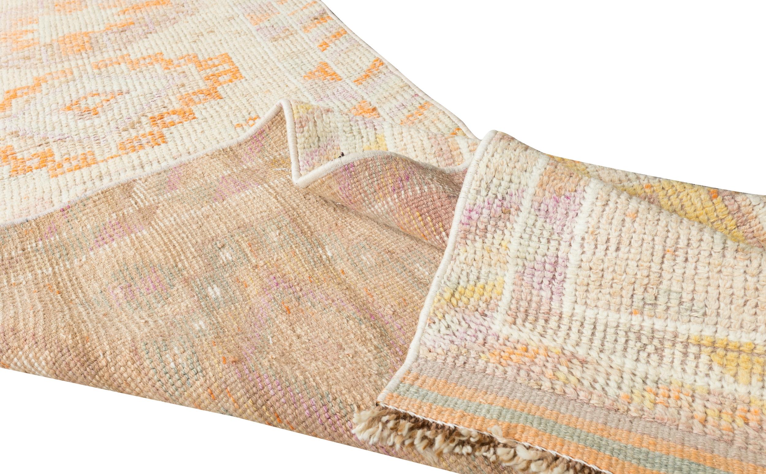 Oushak 2.7x12.7 Ft Vintage Handmade Anatolian Runner Rug, Faded Narrow Hallway Carpet For Sale