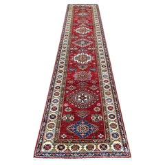 2'7"x13' Berry Red Natural Wool Hand Knotted Afghan Super Kazak Runner Rug
