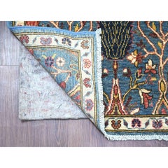2'7"x13' Blue Ethnic Tribal Cypress Tree Design Hand Knotted Wool Runner Rug