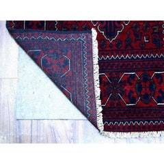 2'7"x13' Deep Red Afghan Khamyab Soft Wool Hand Knotted Runner Rug