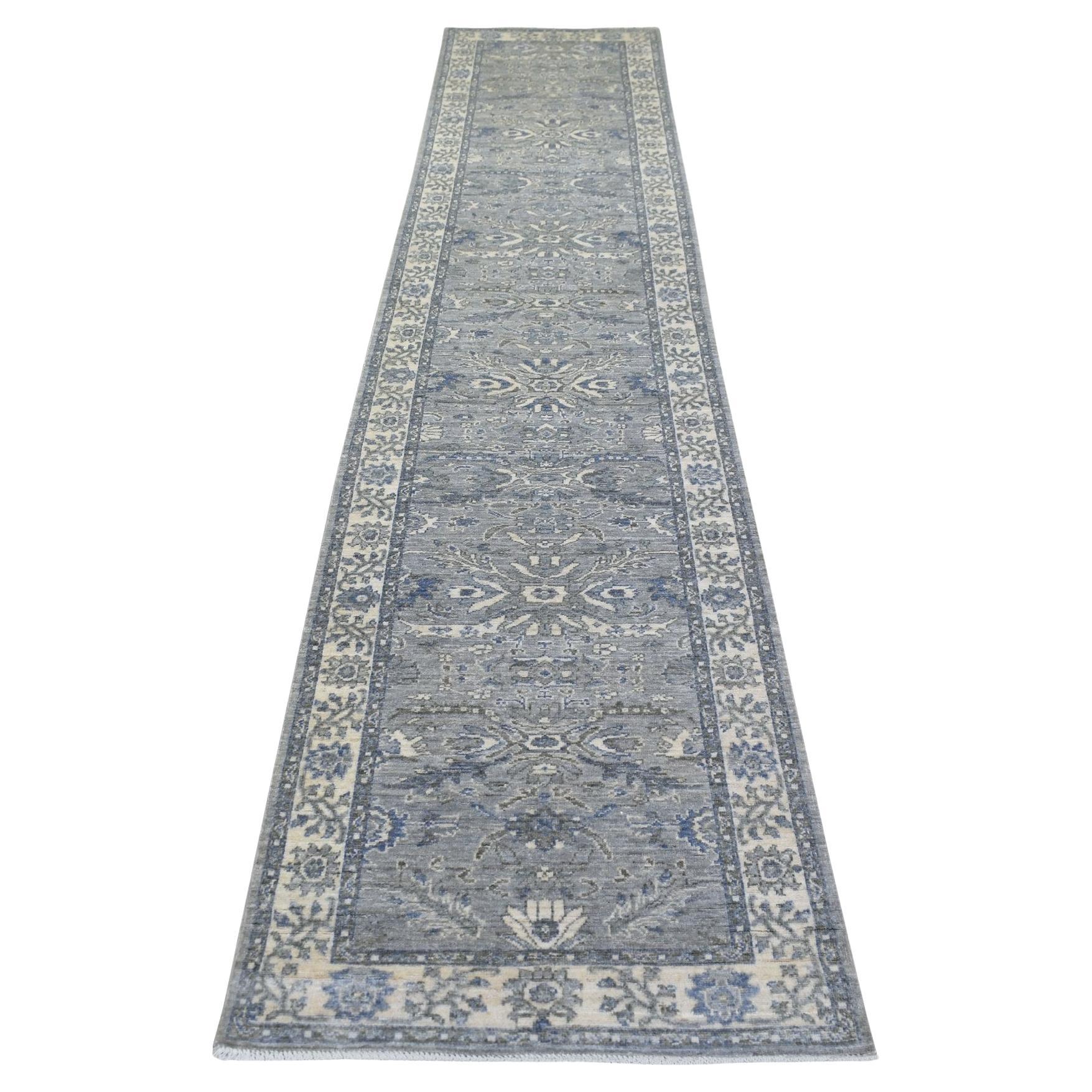 2
7"x13
1" Gray Afghan Wool Natural Dyes Hand Knotted Fine Peshawar Runner Rug