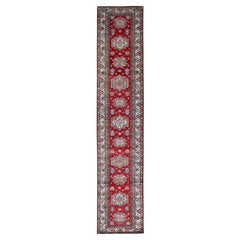 2'7 "x13'2" Rojo Carmín Anudada a Mano Super Kazak Lana Brillante Alfombra Oriental Runner
