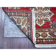 Tappeto Runner in lana rosso mattone Afghan Super Kazak Tribal Medallions Design/One