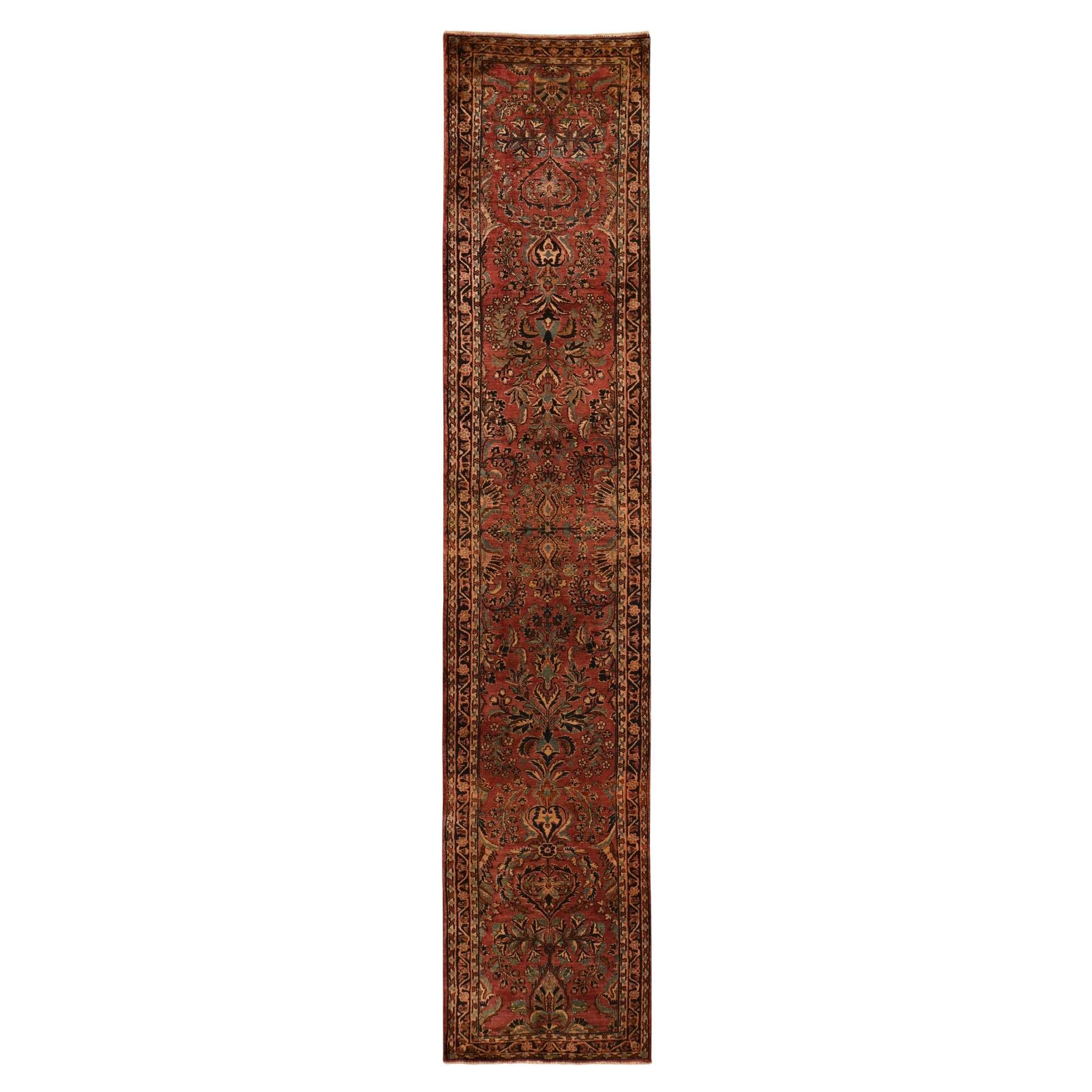 2'7"x13'4" Purple Antique Persian Sarouk Pure Wool Hand Knotted Clean Runner Rug