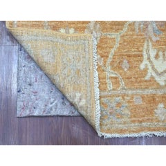2'7"x13'5" Golden Brown Hand Knotted Angora Oushak Pure Wool Runner Oriental Rug