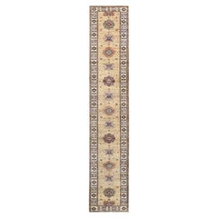 2'7 "x13'6" Manzanilla, Alfombra Oriental Afgana de Lana Super Kazak Anudada a Mano