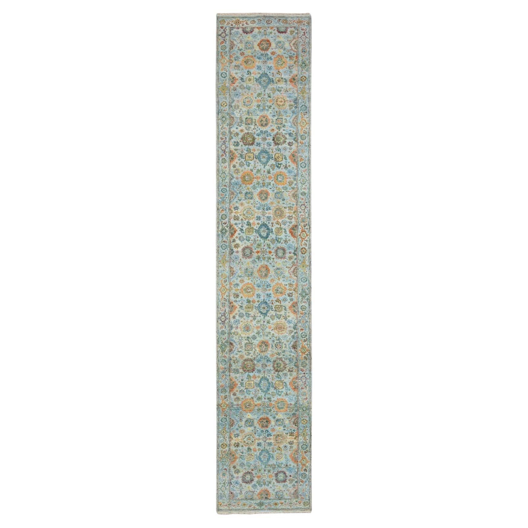 2
7"x13
9" Arctic Blue Sultanabad Reimagined Hand Knotted Pure Wool Runner Rug