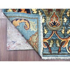 Tappeto da corridoio in lana annodato a mano, 81 x 420 cm, Peshawar blu con motivo Bijar Garus