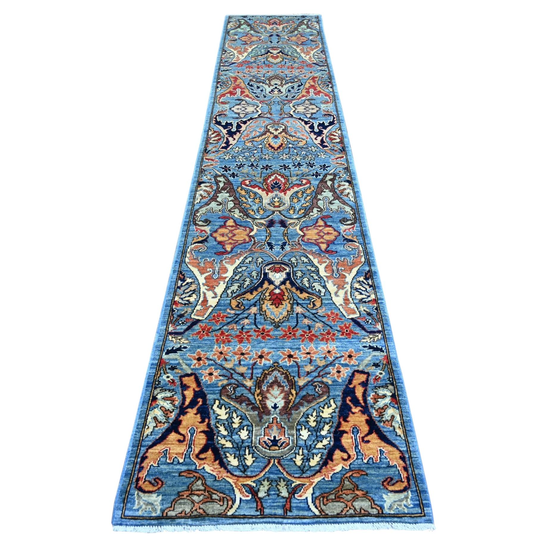 2'7"x13'9" Blue Peshawar with Bijar Garus Design Hand Knotted Wool Runner Rug