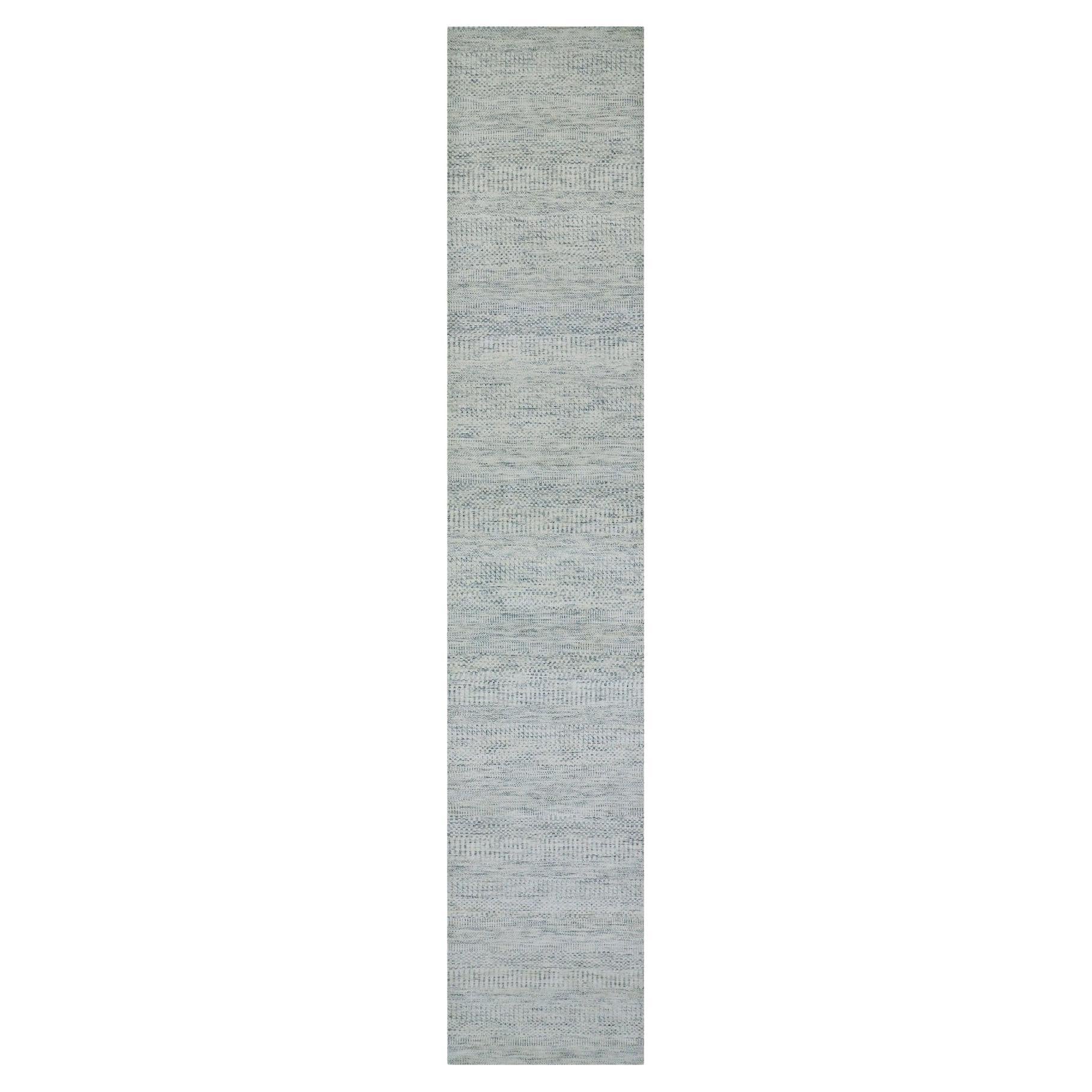 2'7 "x13'9" Tapis de course en laine pure brillante Owl Gray Grass Design Rugs, noué à la main et non teinté