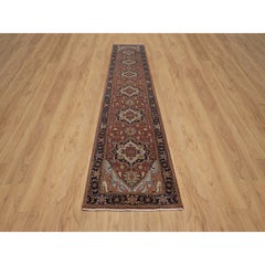 2'7"x13'9" Red Antiqued Fine Heriz Re-Creation Pure Wool Hand Knotted Runner Rug