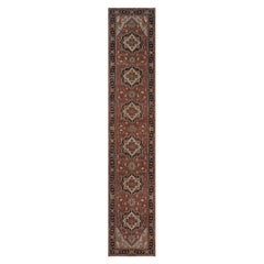 2'7"x13'9" Red Antiqued Fine Heriz Re-Creation Pure Wool Hand Knotted Runner Rug