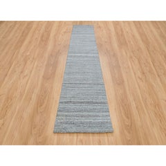 2'7"x14' Arsenic Gray Wool Hand Loomed Modern Striae Design Runner Oriental Rug