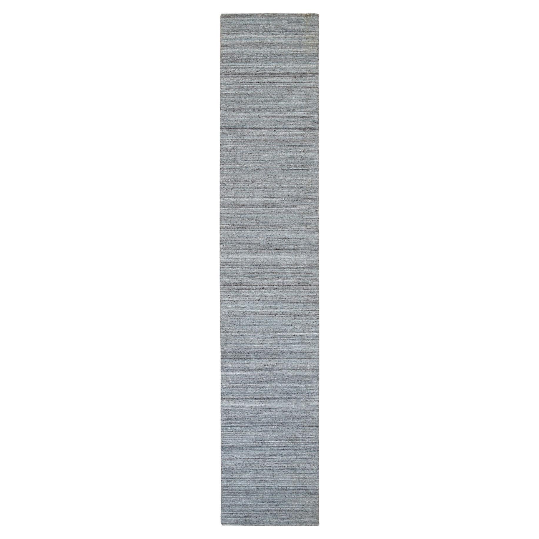 2'7 "x14' Arsenic Gray Wolle Hand Loomed Modern Striae Design Läufer Orientteppich im Angebot