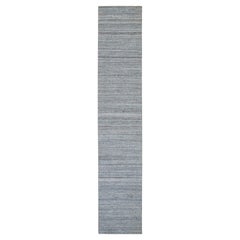 2'7 "x14' Arsenic Gray Wolle Hand Loomed Modern Striae Design Läufer Orientteppich
