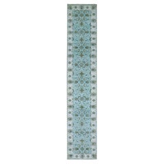 2'7"x14' Blue Agra Shah Abbas Flower Vines Design Wool Hand Knotted Runenr Rug