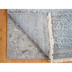 2'7"x14' Blue Wool and Pure Silk Hand Knotted Broken Persian XL Runner Rug