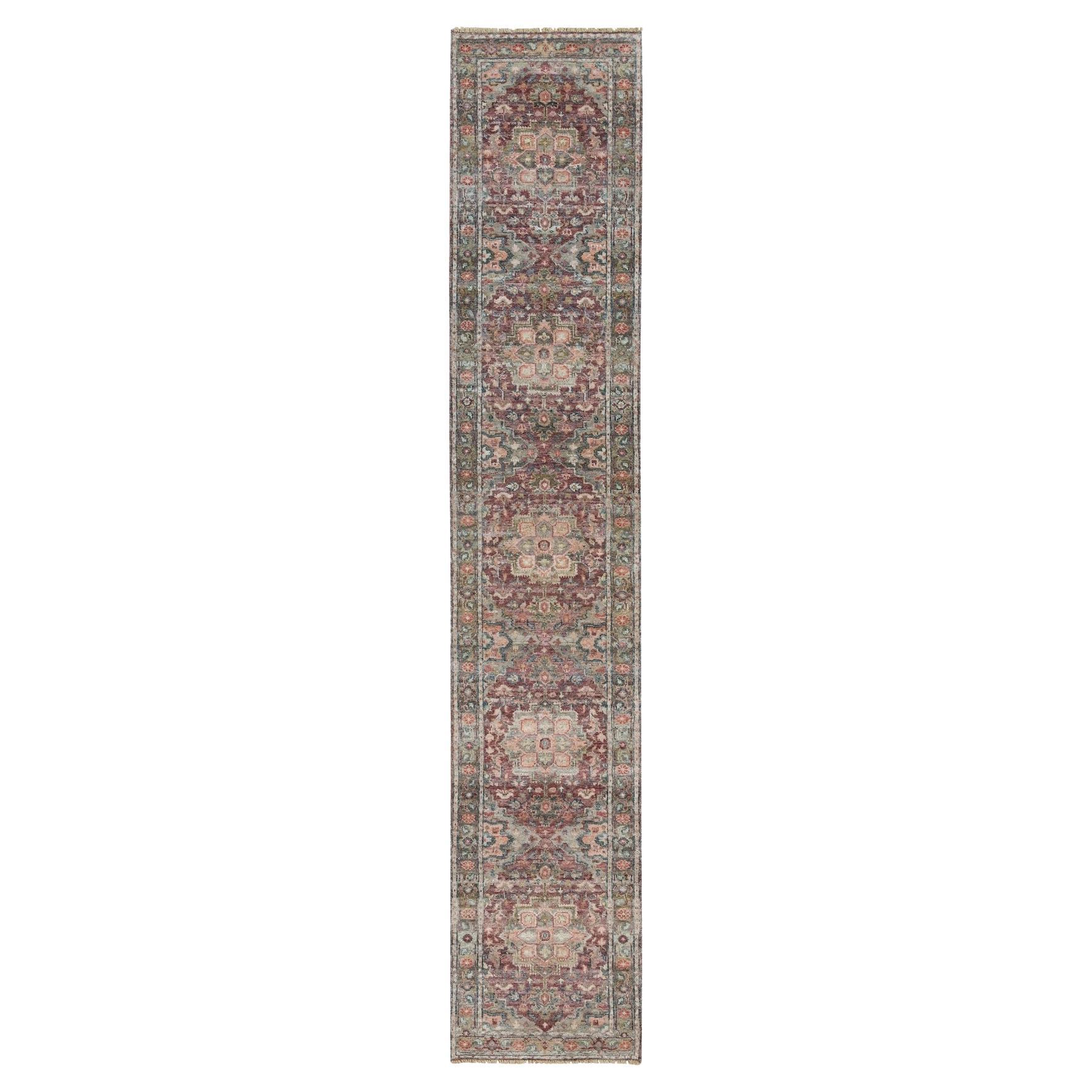 2'7 "x14' Cordovanrote Wolle Heris Revival Handgeknüpfter Läufer Orientteppich