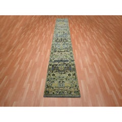2'7 "x14' Grün Persisch Inspiriert mit Vögel Design Handgeknüpft Wolle Läufer Teppich
