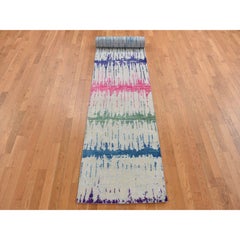 2'7"x14' Ivory THE CARDIAC Sari Silk with Textured Wool Runner Hand Knotted Rug