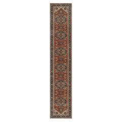 2'7"x14' Red Antiqued Fine Heriz Re-Creation Pure Wool Hand Knotted Runner Rug