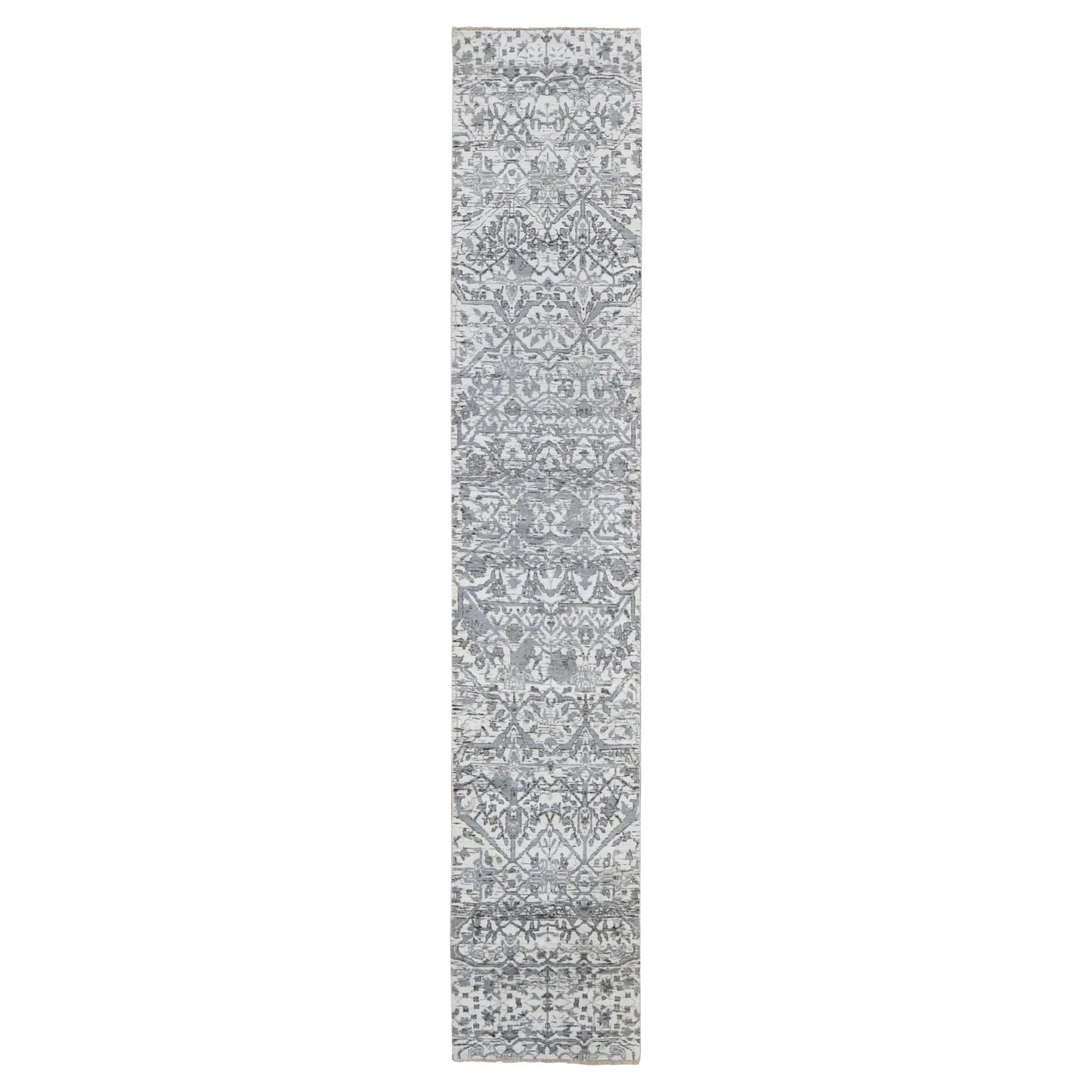 2'7"x14'1" Ivory Oushak Hand Knotted Natural Wool Runner Oriental Rug