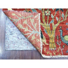 2'7"x14'1" Red Hand Knotted Peshawar Birds of Paradise Design Wool Runner Rug