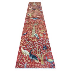 2'7"x14'1" Red Hand Knotted Peshawar Birds of Paradise Design Wool Runner Rug