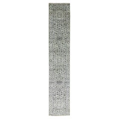 2'7 "x14'1" Blanco Dinastía Mameluca Tono sobre Tono Pura Lana Alfombra de Correr Anudada a Mano